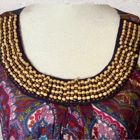TRIXXI Purple Boho Paisley Floral Sleeveless Top with Wood beading Size Medium - Picture 4 of 5